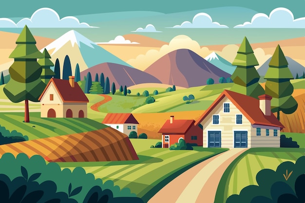 Vector stunning summer countryside art idyllic rural landscape illustrations amp scenic village backgrounds