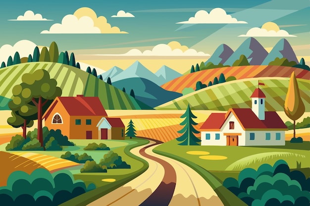 Stunning Summer Countryside Art Idyllic Rural Landscape Illustrations amp Scenic Village Backgrounds