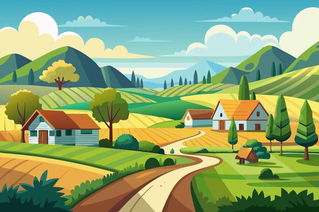 Stunning Summer Countryside Art Idyllic Rural Landscape Illustrations amp Scenic Village Backgrounds