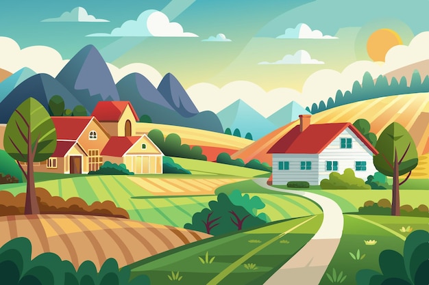 Stunning Summer Countryside Art Idyllic Rural Landscape Illustrations amp Scenic Village Backgrounds