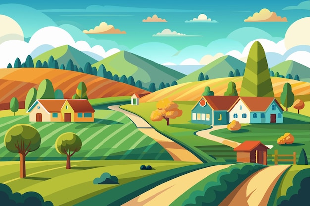 Vector stunning summer countryside art idyllic rural landscape illustrations amp scenic village backgrounds