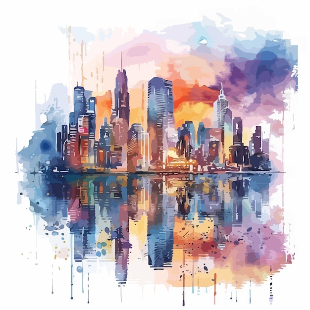 Vector stunning watercolour cityscapes clipart isolated on white background