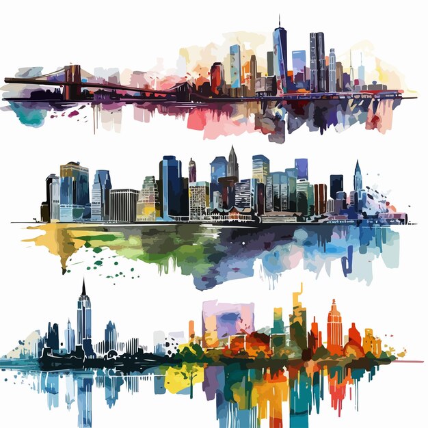 Vector stunning watercolour cityscapes clipart isolated on white background