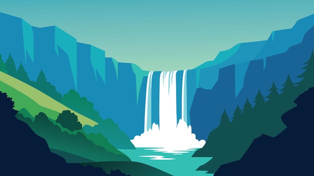 Vector stunning waterfall in croatia cascading over rocks surrounded by lush greenery and vibrant natural scenery flat vector illustration