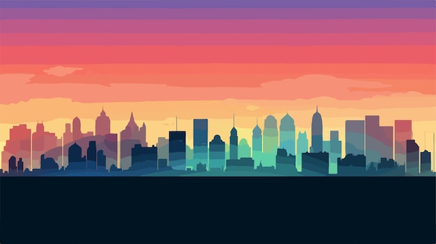 Vector stunning wide panorama of city skyscrapers silhouettes skyline