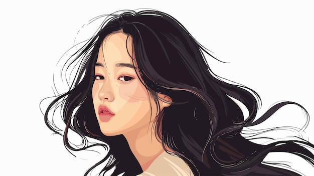 Vector stunning young asian woman with beautiful hair on white background