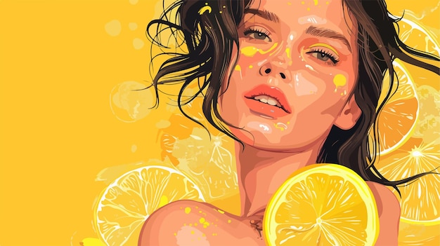 Vector stunning young woman holding lemon on colorful background