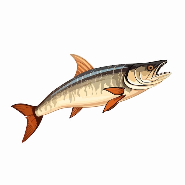 Sturgeon Fish Vector Illustration Isolated on White Background