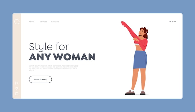 Style for Any Woman Landing Page Template Female Character Dressing Up Clothes Young Woman Getting Dressed