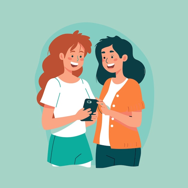 Vector style woman showing smartphone vector