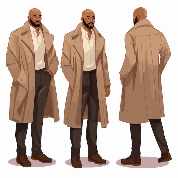 Vector stylish african american bald man in elegant trench coat