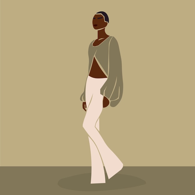 Stylish African Woman in elegant line art style vector abstract