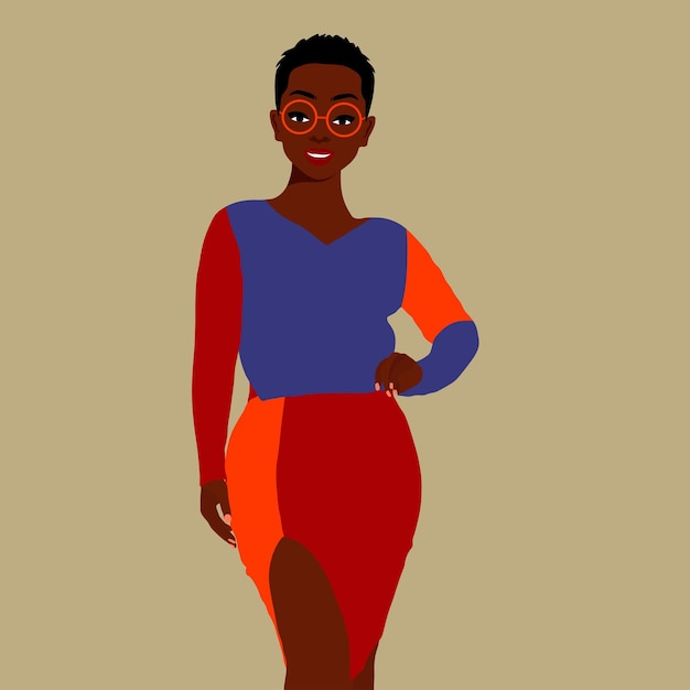 Stylish afro black woman in elegant art style vector