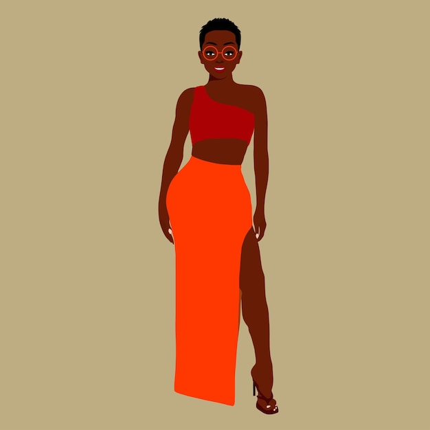 Stylish afro black woman in elegant art style vector