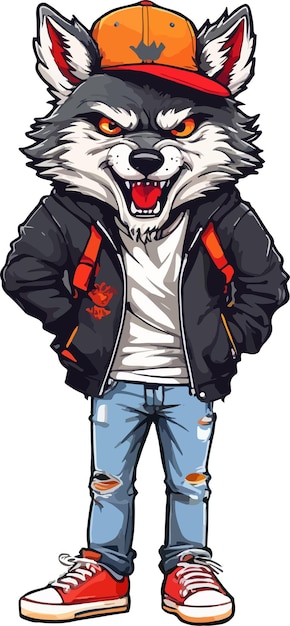 Stylish Angry Wolf Cartoon Character in Urban Outfit