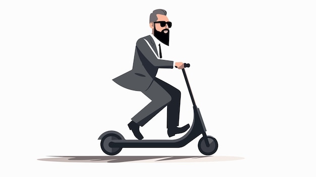 Vector stylish bearded man in suit riding scooter