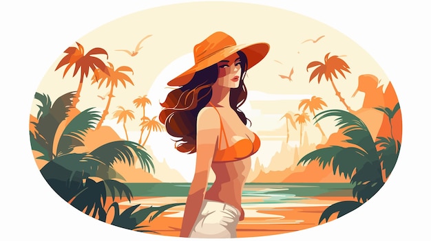 Vector stylish beautiful woman swimsuit summer time vector illustration