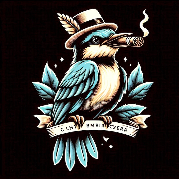 Vector stylish bird with cigar illustration tshirt design vector