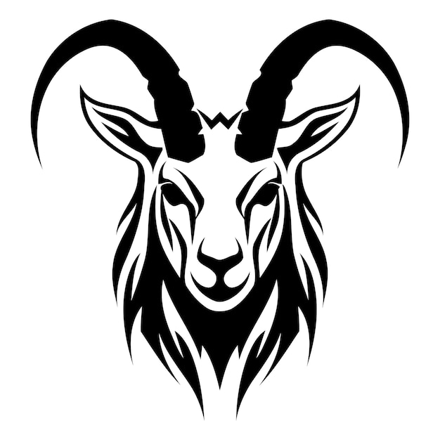 Stylish black and white goat head illustration