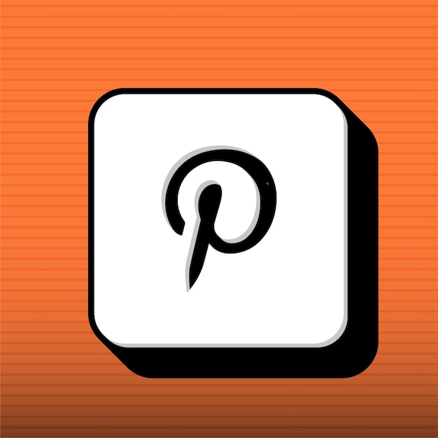 Vector stylish black and white pinterest icon with customizable orange background