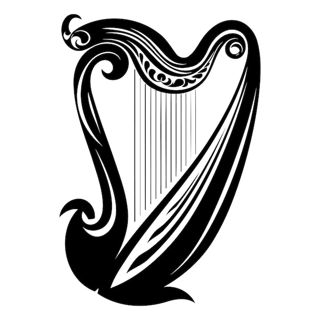 Vector a stylish black and white silhouette of a celtic harp perfect for musical themes celtic design and irish heritage projects