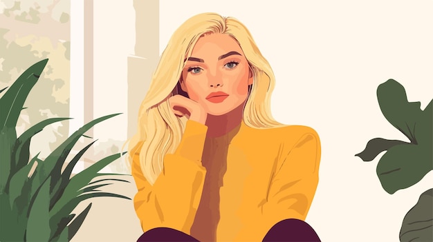 Vector stylish blond woman at home vector illustration