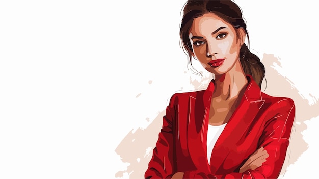 Vector stylish businesswoman in red dress professional portrait