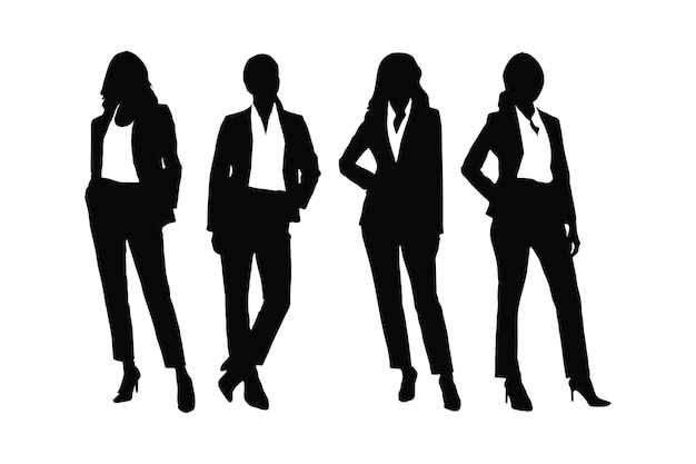 Stylish businesswoman silhouette vector collection Business ladies silhouette set wearing suits and standing in different poses Modern female business and office staff silhouette bundle