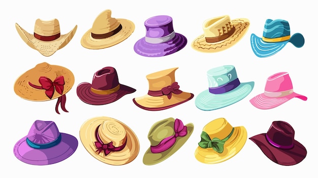 Stylish Cartoon Female Beach Hats on Sunny Day