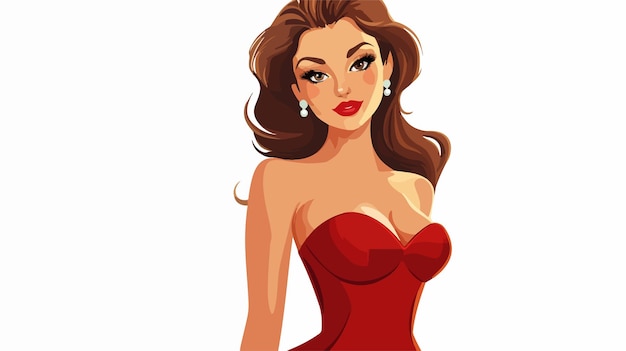 Vector stylish cartoon woman in elegant cocktail dress