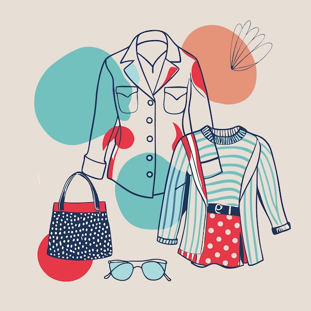 Vector stylish clothing and accessories illustration for fashion inspiration