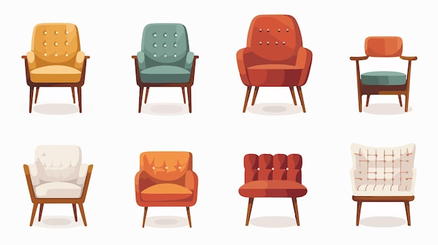 Vector stylish collection of midcentury modern armchairs for interior design inspiration