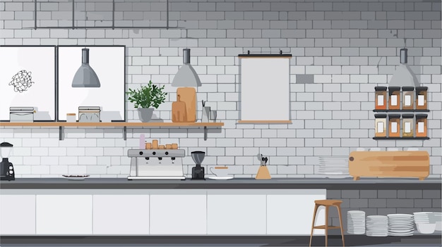 Stylish Counter and Pegboard on Grey Brick Wall