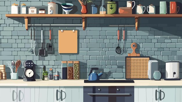 Stylish Counter and Pegboard on Grey Brick Wall