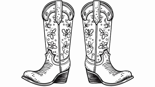 Vector stylish cowboy boots black and white monochrome graphic