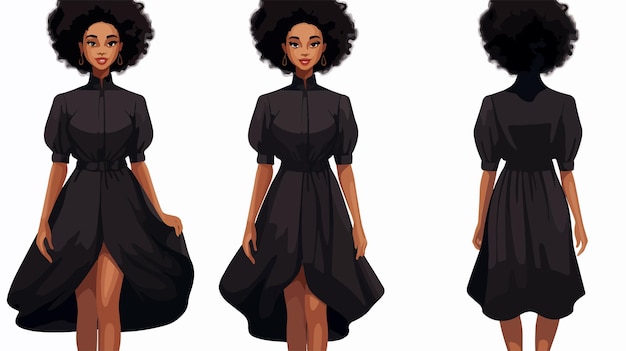 Vector stylish fashion black girl morning dress flat vector isolated