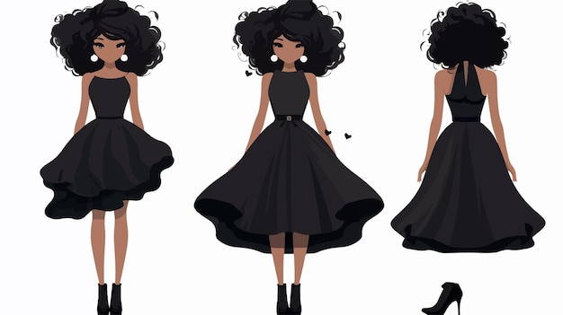 Vector stylish fashion black girl morning dress flat vector isolated