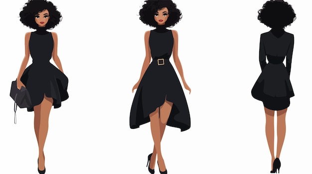 Vector stylish fashion black girl morning dress flat vector isolated