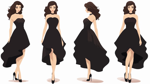 Stylish Fashion Infographic Featuring Brunette in Wide Black Dress