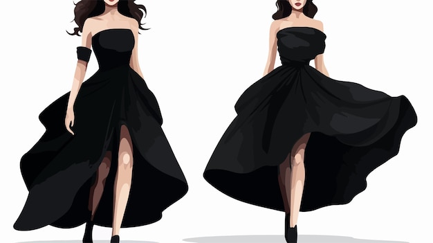 Stylish Fashion Infographic Featuring Brunette in Wide Black Dress