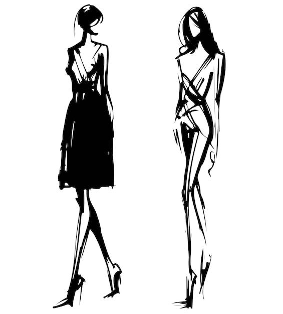 Stylish fashion models Abstract fashion girls Sketch