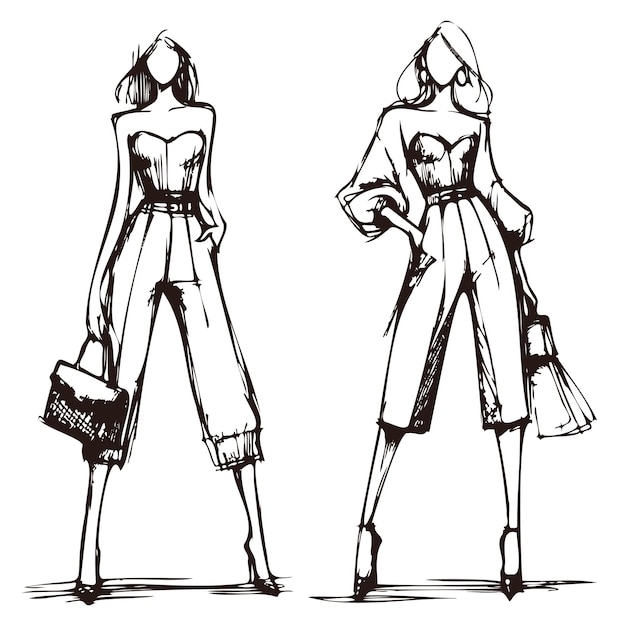 Stylish fashion models Fashion girls Sketch