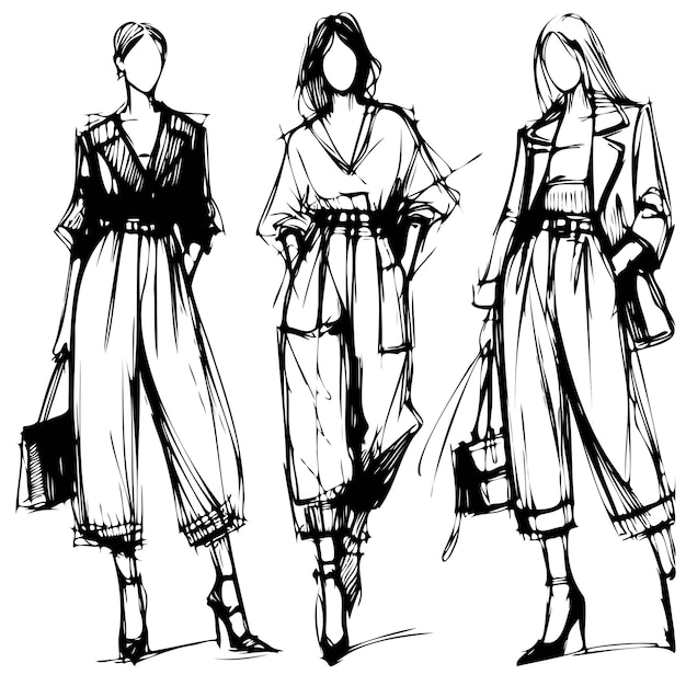 Stylish fashion models Fashion girls Sketch