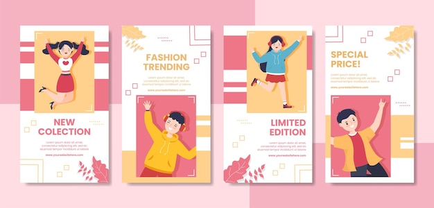 Stylish Fashion Social Media Ig Stories Template Flat Cartoon Background Vector Illustration