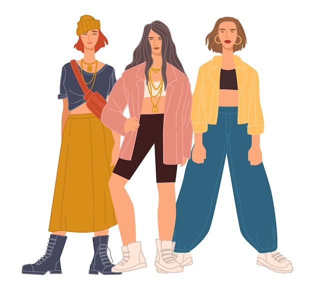 Vector stylish and fashionable girls in clothes vector