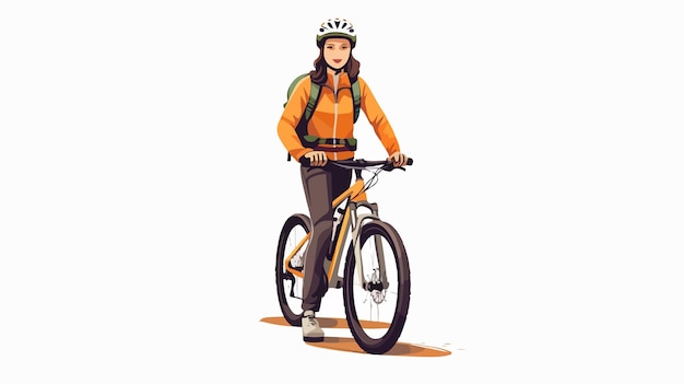 Vector stylish female cyclist in cycling outfit standing outdoors