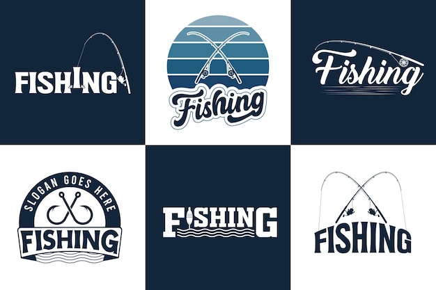 Stylish Fishing Typography Bundle Fishing Logo Design Fishing Logo Bundle Creative Fishing Design