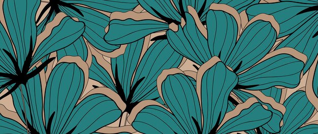 Vector stylish floral background with turquoise flowers