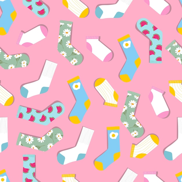 Stylish funny socks pattern with different textures seamless background