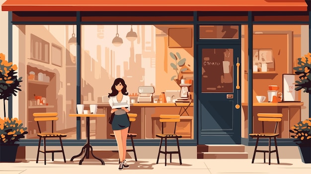 Vector stylish girl outside coffee shop